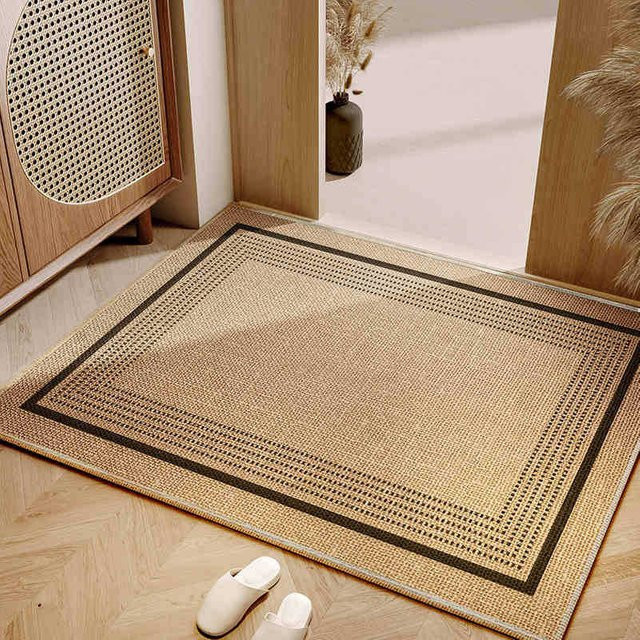 Rutschfeste Fußmatte in Beige mit Streifenmuster, waschbarer Türvorleger aus Polypropylin und Leinen, B/B: 40 x 60 cm - Bild 1