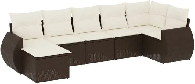 vidaXL 7-teilige Garten-Sitzgruppe aus Polyrattan in Braun mit UV-beständigen Kissen und L-Form - Bild 1