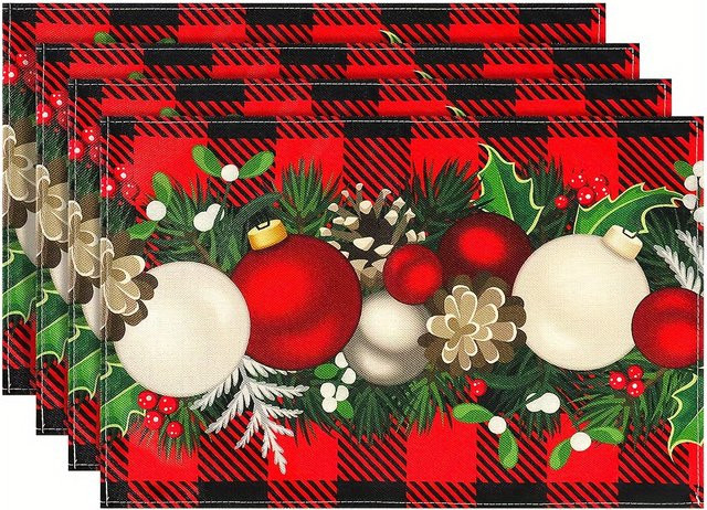 VIKAMA 4-teiliges Weihnachts-Tischset in Schwarz und Rot mit Karomuster für deine festliche Tischdekoration - Bild 1