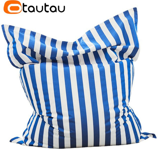 OTAUTAU Quadratischer Kissenbezug für Sitzsack und Outdoor-Möbel, gestreift, Rot/Blau, Breite: 183 cm - Bild 1