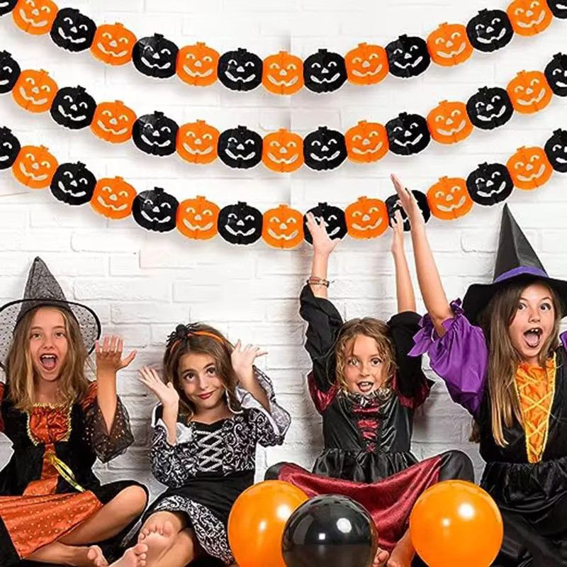 3M Halloween-Dekoration aus Öko-Papier mit Kürbis, Fledermaus und Spinne in Schwarz-Orange - Bild 2