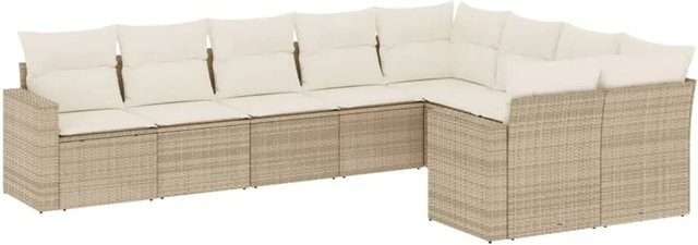 vidaXL 9-teilige Garten-Sofagarnitur in L-Form aus Poly-Rattan in Beige mit Sitz- und Rückenkissen - Bild 1