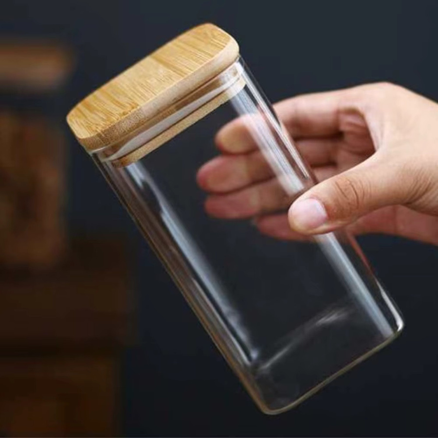 Transparente Gewürzdose aus Glas mit Bambusdeckel und luftdichtem Verschluss als Vorratsbehälter für Snacks und Süßigkeiten - Bild 3