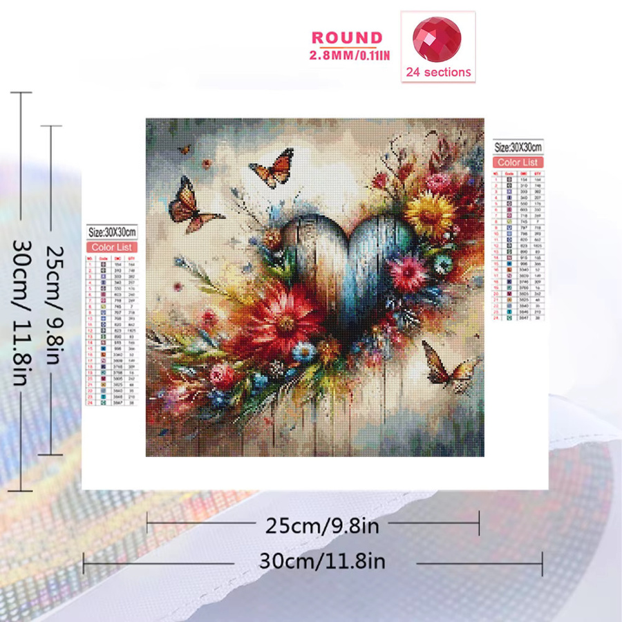 Momoart Diamantmalerei Liebesherz mit Blumen-Landschaft als DIY-Set für Anfänger, Multicolour, B/H: 20 x 20 cm - Bild 2