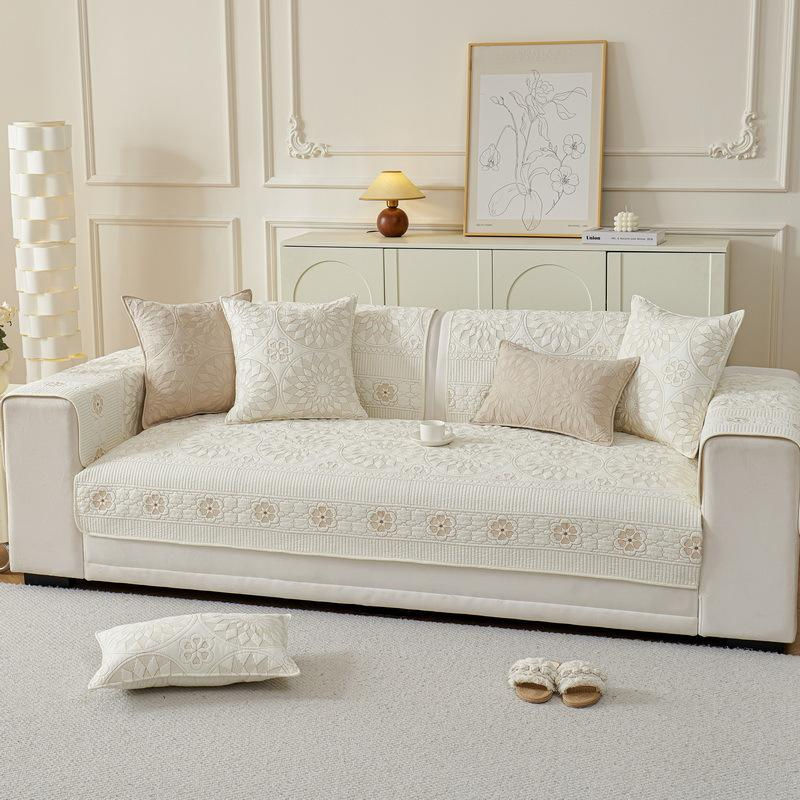 Super Six Baumwoll-Sofakissen mit floraler Bestickung, quadratisch, B/B: 70 x 70 cm, in Grau oder Beige - Bild 2