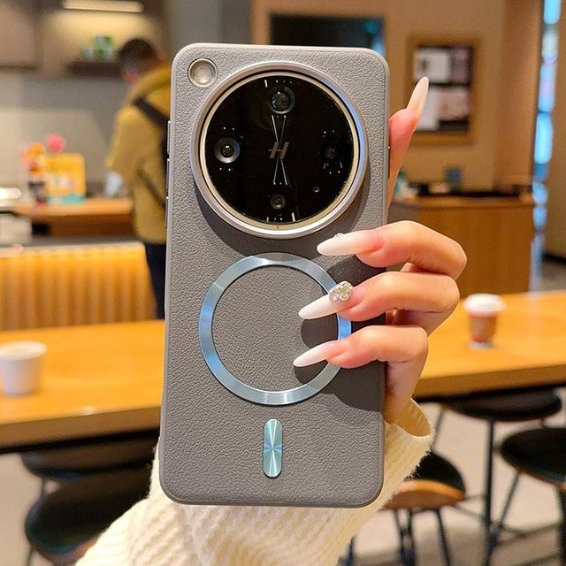 Magnetische Schutzhülle mit CD-Muster aus PU-Leder und Metall-Kameraobjektiv-Rahmen für OPPO Find X8, Find X8 Pro, Find X8 Ultra und Find X8s in Schwarz, Weiß oder Grau - Bild 1
