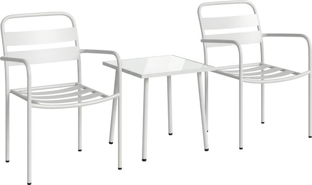 Outsunny 3-teiliges Bistroset aus Metall mit Glastisch und 2 Gartenstühlen in Weiß, B/H/T: 58 x 82 x 55 cm - Bild 1
