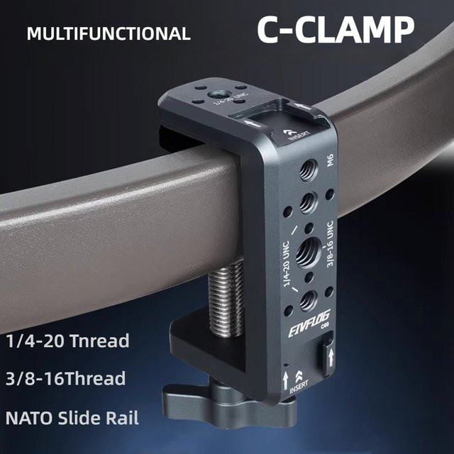 ideaway C-Klemme Tischkamerahalterung aus Aluminium mit 1/4" und 3/8" Gewinde in Schwarz für DSLR-Kameras und Lichtstative - Bild 1