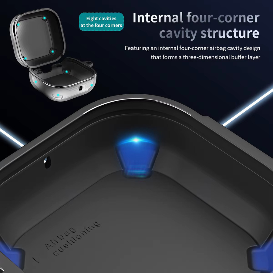 Samsung Premium Kohlefaser Schutzhülle für Galaxy Buds 4 Pro in Schwarz mit Schlüsselanhänger-Haken und stoßfestem Design - Bild 2