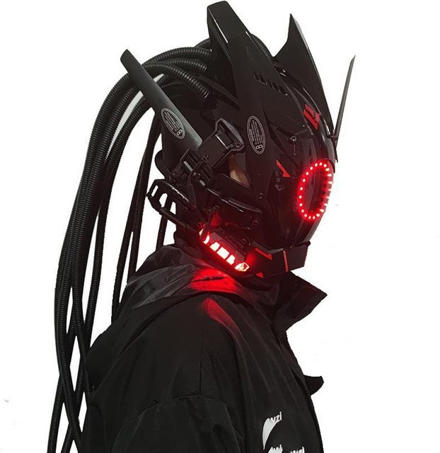 ROAMO Cyberpunk Maske, Shinobi Maske, mit LED-Licht, Schwarz - Bild 1