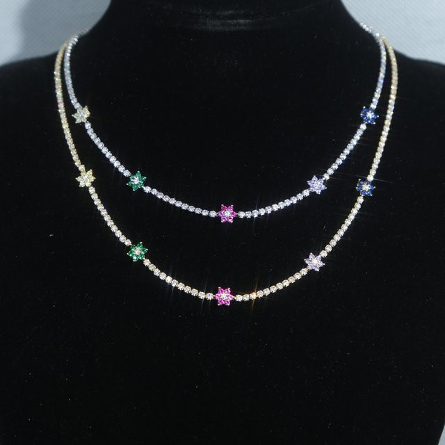 JYZSWBB Halskette, Bunt, Blume Charme, Zirkonia, Damen - Bild 1