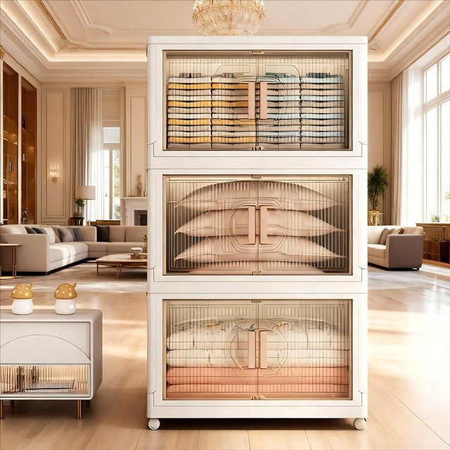 SAEIV Faltbarer Aufbewahrungsschrank aus Kunststoff, transparenter mobiler Kleiderschrank in Weiß mit Regalböden - Bild 1