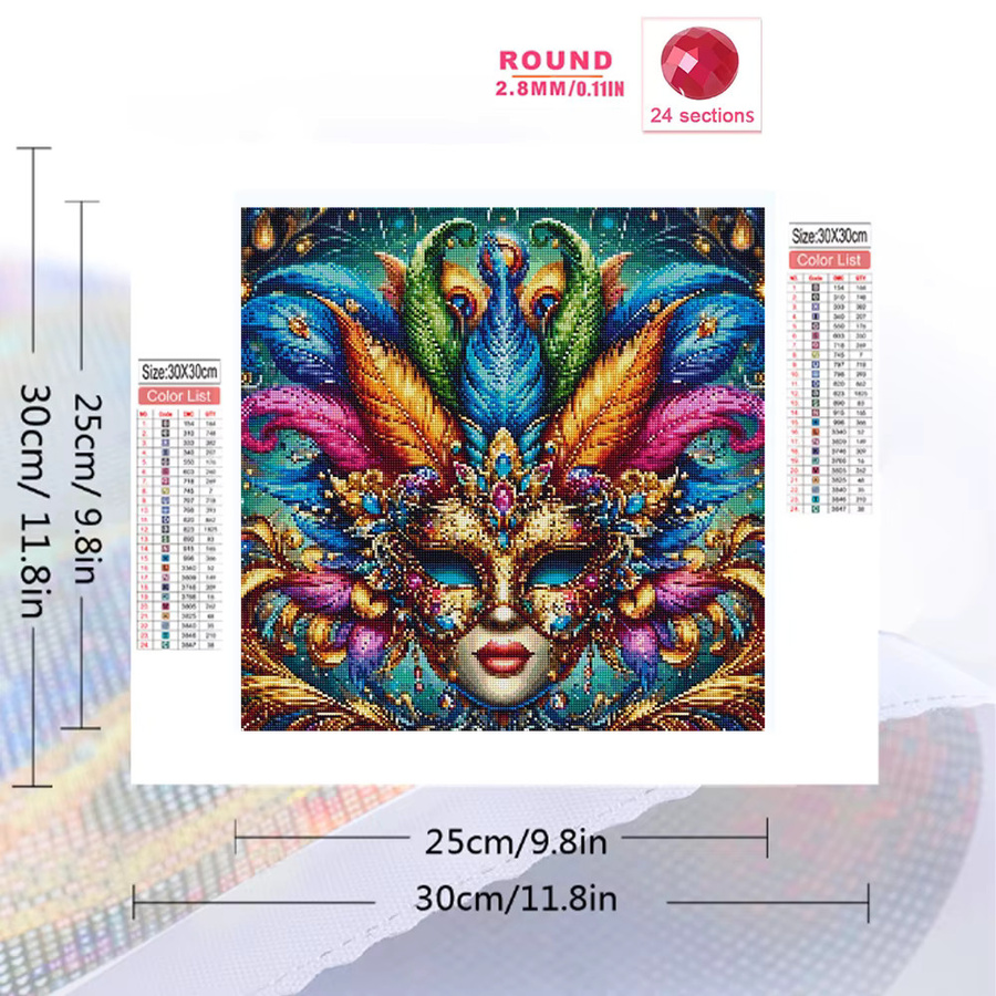 Momoart Diamant-Stickerei Venezianische Masken als Strass-Malerei in Multicolour, B/B/B: 20 x 20 x 20 cm - Bild 2