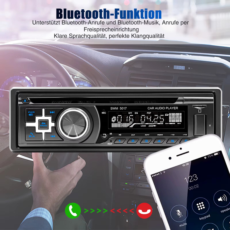 MOPECT Universelles 1DIN Autoradio mit Bluetooth, USB und CD/DVD/AUX-In in Schwarz - Bild 4