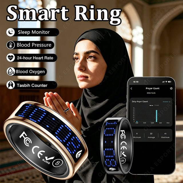 Ola Esporte Smart Ring Gold mit Herzfrequenz-, Schlaf- und Blutsauerstoffüberwachung sowie 5ATM Wasserdichtigkeit für Männer und Frauen - Bild 1
