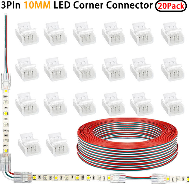 YSRSAI 3-polige LED-Streifenverbinder mit 22 AWG Verlängerungskabel für SMD5050 RGBW Streifenlicht, transparent - Bild 1