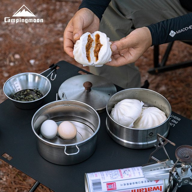 CAMPINGMOON Shera Pot S371 Steamer Pot aus Edelstahl für Camping zum Kochen und Dampfgaren, Farbe: Silber - Bild 1