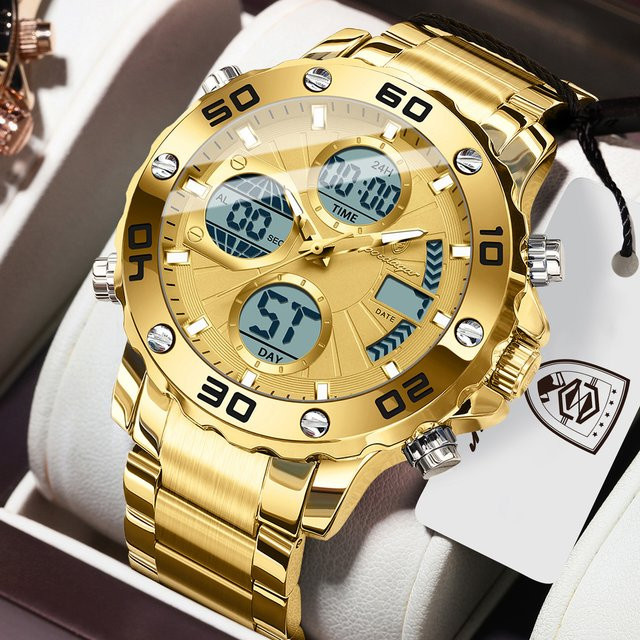 POEDAGAR Armbanduhr, Quarz, Edelstahl, Gold, Herren - Bild 1
