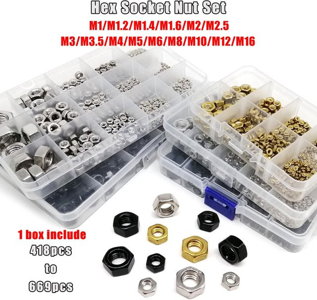 HZYUEGOU Mikro-Sechskant-Nuss-Set aus Edelstahl und Messing mit 445 Stück in Schwarz und Silber - Bild 1