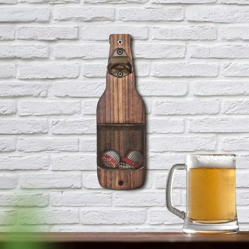 Wandmontierter Flaschenöffner aus Holz in Braun zur Dekoration für Bar und Tresen - Bild 2