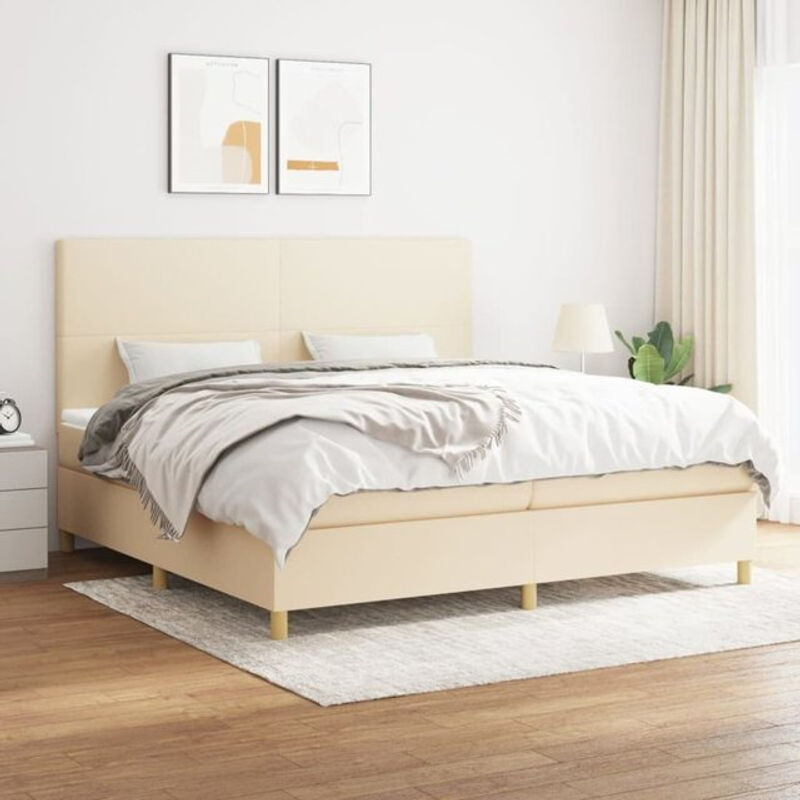 vidaxl Boxspringbett mit Matratze in Beige aus Stoff, B/T/H: 200 x 200 x 118 cm - Bild 1