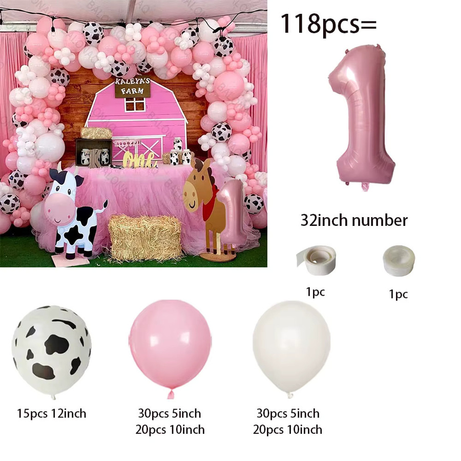 BALONAQ 118-teiliges Ballon-Set für Geburtstagsparty mit rosa Kuh-Motiv und Bauernhof-Thema zur Dekoration von Innen- und Außenbereichen - Bild 2