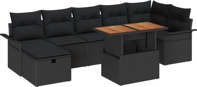 vidaXL Garten-Sofa-Set 8-teilig aus Poly-Rattan in Schwarz mit Polstern und pulverbeschichtetem Stahlgestell - Bild 1