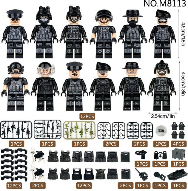 Meigao Bundes-Spezialpolizei schwarzes Mini-Kajak und Ausrüstungsbox, Kinder-Bausteine Spielzeug - Bild 1