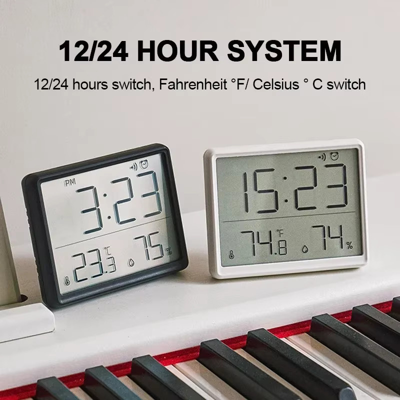 WOKLOK Digitaler Wecker mit LCD-Großbildschirm, Thermometer und Hygrometer, Ultradünnes Design in Weiß - Bild 2