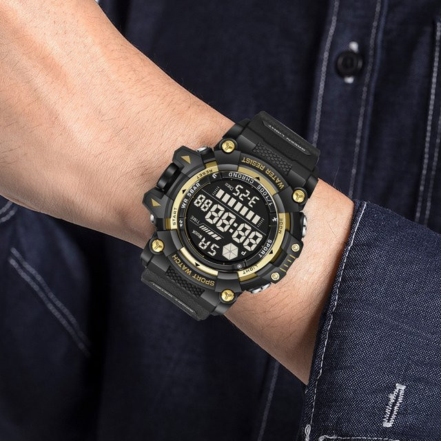 FOXBOX Digitaluhr, Quarz, Silikon, Schwarz, Orange, Herren - Bild 1