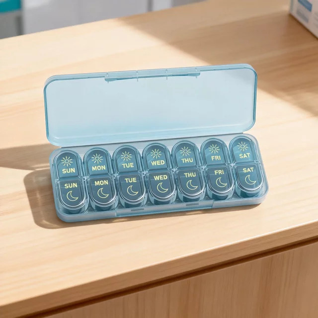 Daviky Wöchentlicher Pillenorganizer für 7 Tage in Multicolour, Großer Medikamentenbehälter für Vitamine und Fischöl, B/T/H: 35,0 x 21,0 cm - Bild 1