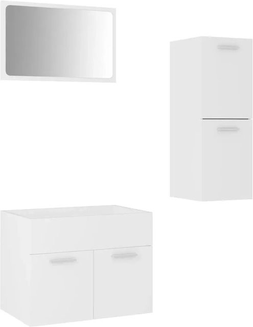 vidaXL Badmöbel-Set Weiß aus Holzwerkstoff mit Spiegel, Waschbeckenunterschrank und Midischrank - Bild 1