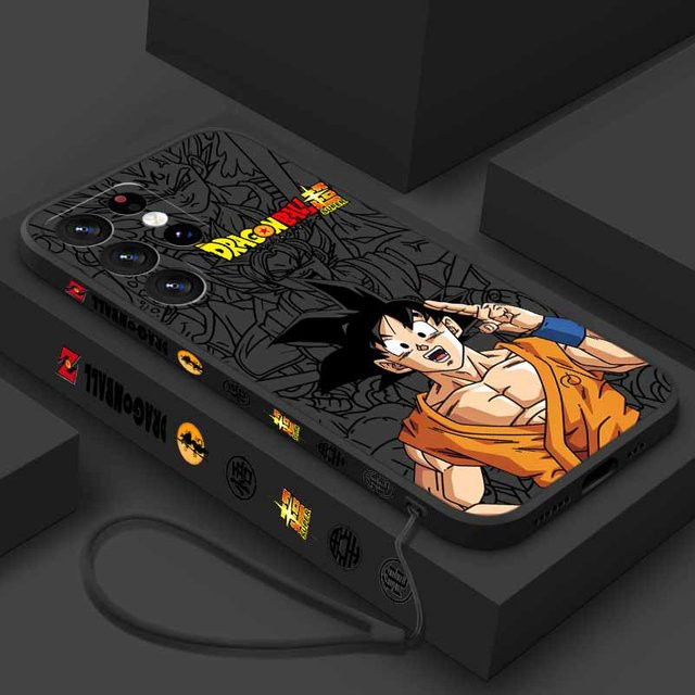 Dragon Ball Son Goku Handyhülle aus Flüssig-Silikon mit Seil für Samsung Galaxy A73 A72 A71 A60 A57 A56 A55 A54 A53 A52 A36 A34 A32 A26 A24 - Bild 1
