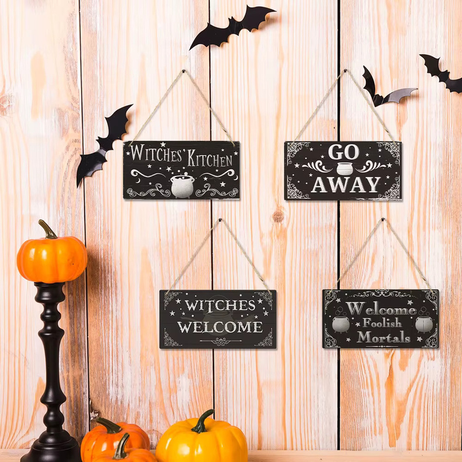 Putuo Dekor Halloween Holz Anhänger mit Kürbis, Geist und Fledermaus als Türzeichen - Bild 5
