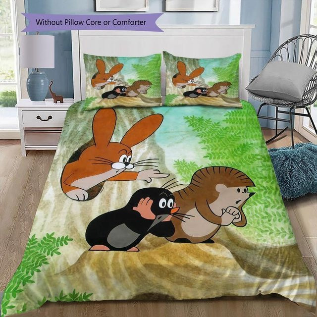 LOLO IU Bettwäsche-Set Krtek Der kleine Maulwurf mit Gänseblümchen und Regenwurm Motiv, 3-teilig, Mehrfarbig, B/H: 135 x 200 cm - Bild 1
