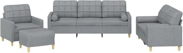 vidaXL 4-teilige Sofagarnitur in Hellgrau mit Stoffbezug und Kissen, bestehend aus 3-Sitzer-Sofa, 2-Sitzer-Sofa, Sessel und Ottoman - Bild 1