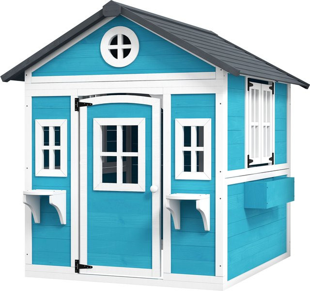 Outsunny Kinderspielhaus aus Tannenholz mit Fenster, Blumenregal und Pflanzenkasten in Blau - Bild 1