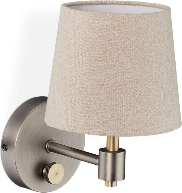 Relaxdays Wandlampe im Vintage-Stil aus Eisen und Stoff in Beige, Silber und Messing, dimmbar, B/H/T: 23 x 15 x 21 cm - Bild 1