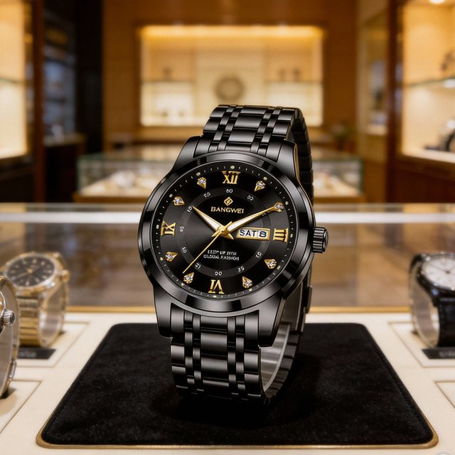 LIGE Armbanduhr Edelstahl, Quarz, Schwarz, Herren - Bild 1