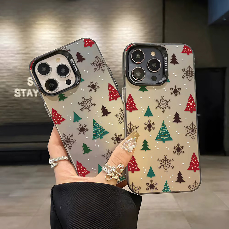 Stoßfeste iPhone Handyhülle mit Weihnachtsbaum- und Schneemann-Design in Silber für iPhone 17 Pro Max, 16, 15, 14, 13, 12, 11 Pro Max - Bild 2