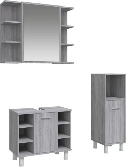 vidaXL 3-teiliges Badmöbel-Set modern in Grau Sonoma Holzoptik mit Waschtischunterschrank, Hochschrank und Wandunterschrank - Bild 1