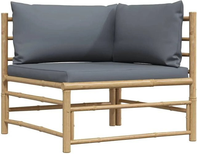 vidaXL Garten-Ecksofa aus Bambus mit grauen Polstern aus Polyester - Bild 1