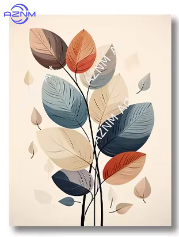 Potdemiel Retro Leinwandbild mit Blättern und Vase in abstrakter Floral-Optik, mehrfarbig, Wandkunst für dein Wohnzimmer - Bild 3