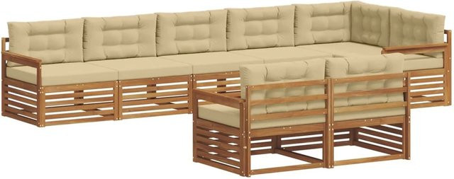 vidaXL Outdoor-Sofagarnitur L-Form aus Akazienholz in Natur und Beige mit 8-teiligem Set und Kissen - Bild 1