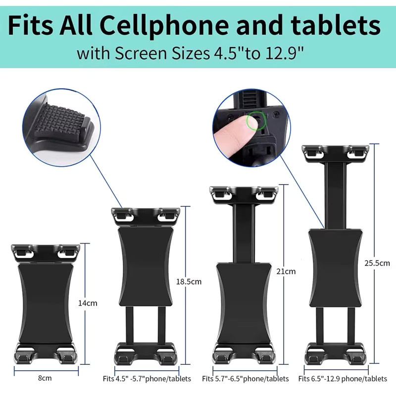 Homhu Universal Tablet Ständer mit langem Arm für die Windschutzscheibe, Handyhalterung für 4 bis 13,5 Zoll, Schwarz - Bild 3