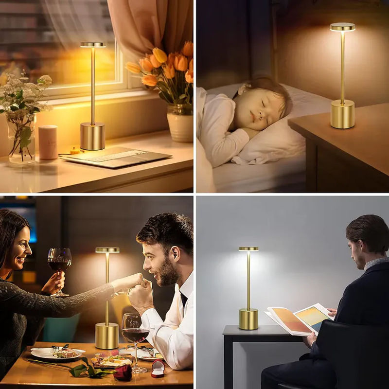Wiederaufladbare LED Tischlampe aus Metall mit Touch-Funktion und drei Lichtfarben in Gold/Messing - Bild 6