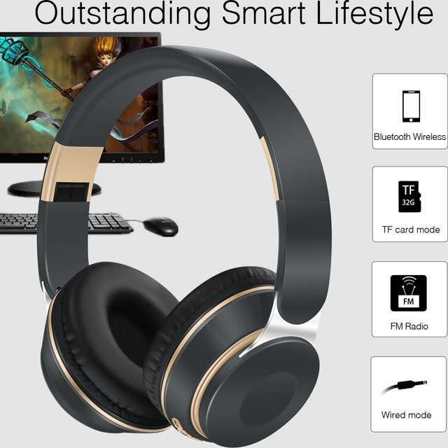 CATASSU Bluetooth Stereo-Kopfhörer mit Mikrofon und SD-Kartenslot in Rot-Gold - Bild 1