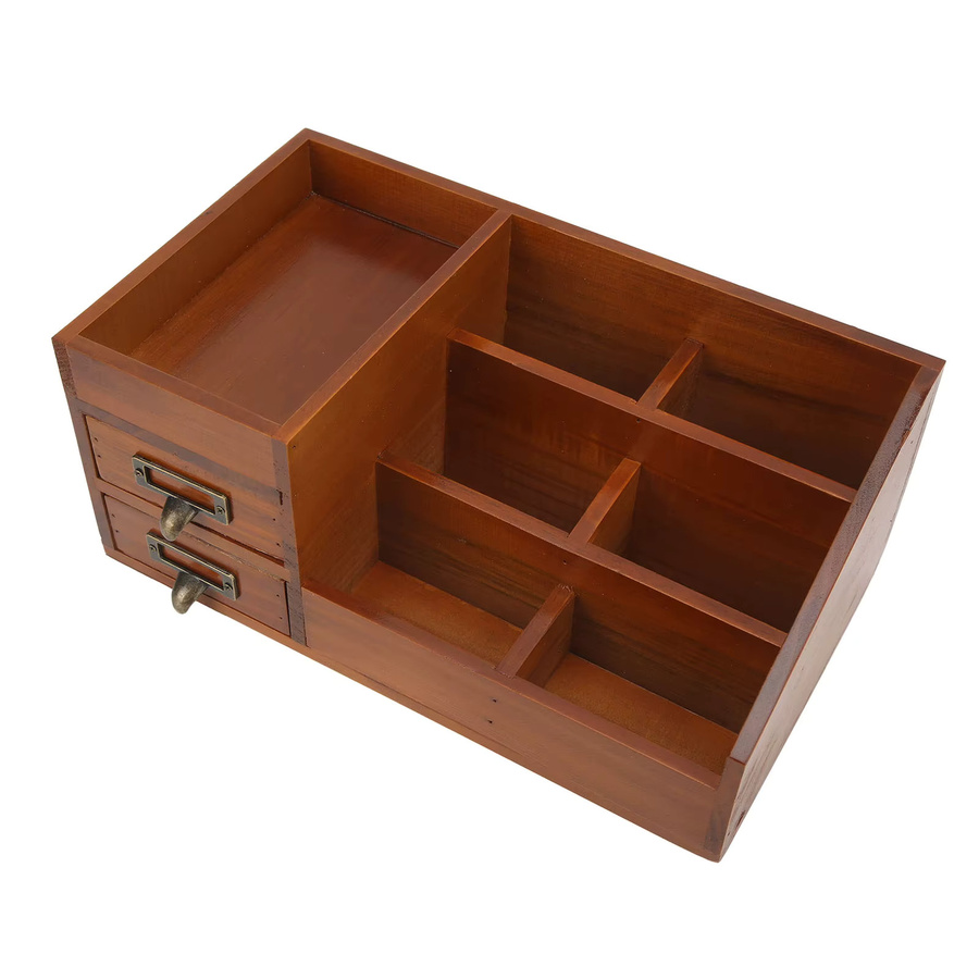 TOPINCN Schreibtisch-Organizer aus Holz in Braun mit Schubladen für Kosmetik und Schmuck im antiken Retro-Design - Bild 2