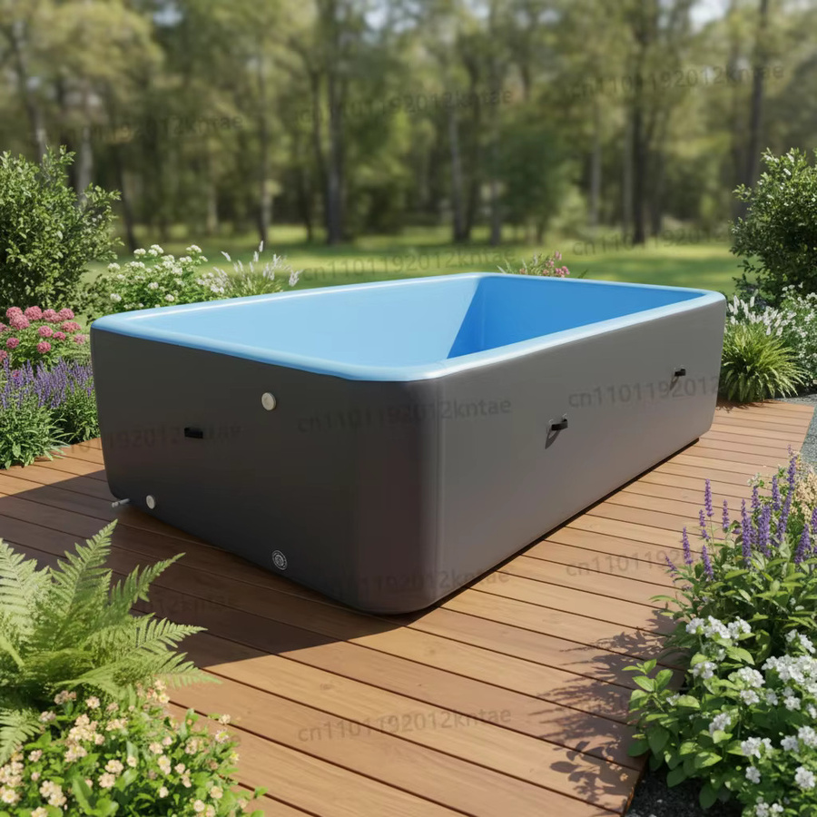 Aufblasbarer rechteckiger Familien-Swimmingpool aus PVC in Blau inklusive Reparaturset - Bild 4