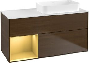 V&B Waschtischunterschrank Finion mit Regalfach links, Nussbaumfurnier, Braun, B: 120 cm, T: 60 cm - Bild 1